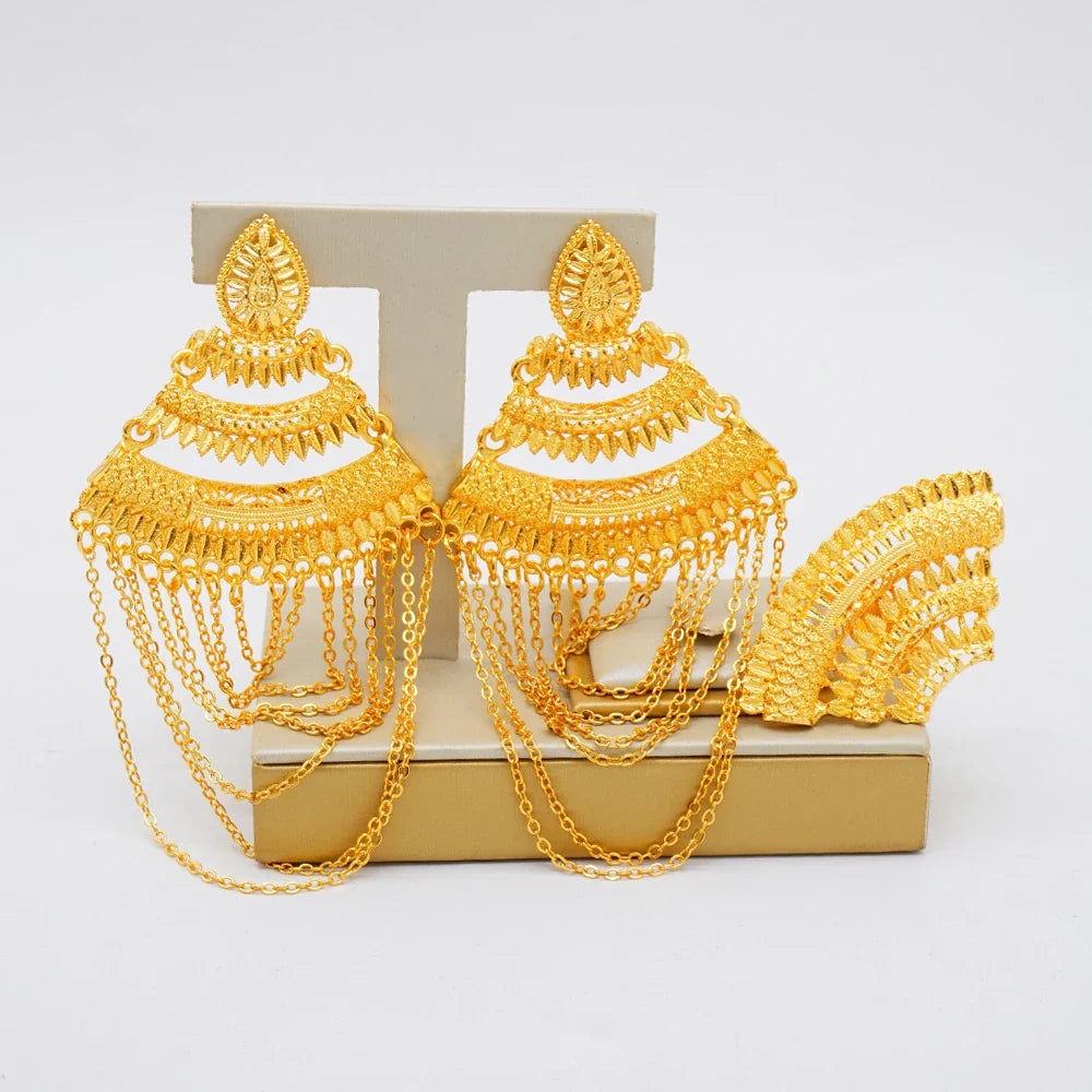 Bohemia Long Tassels Earrings African Dubai Gold Color Drop Earrings For Women Pendant Stud Earrings Wedding Jewellery Gifts