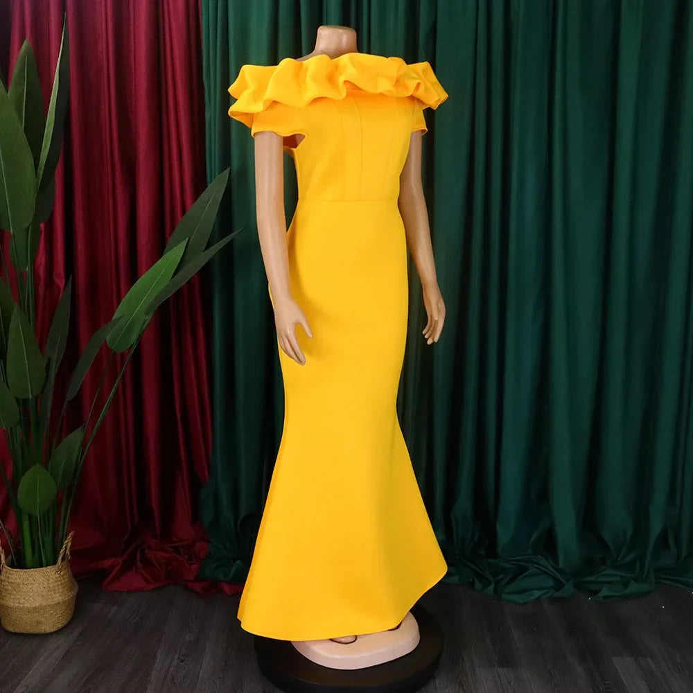 Elegant Long Dresses for Women Off Shoulder Short Sleeve Mermaid Floor Length