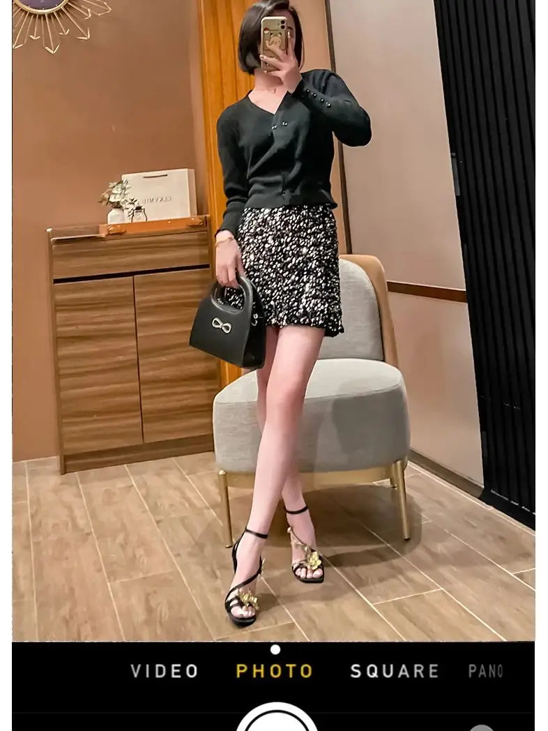 Black High Heel Sandal sGold Flower Metal Strap Design Fashion Hot Selling