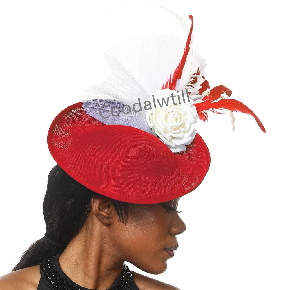 New Fashion Flower Fascinator Wedding Headpiece Women Party Dinner Pillbox Cap With Flower Hair Accessories Ladies Feather Cap