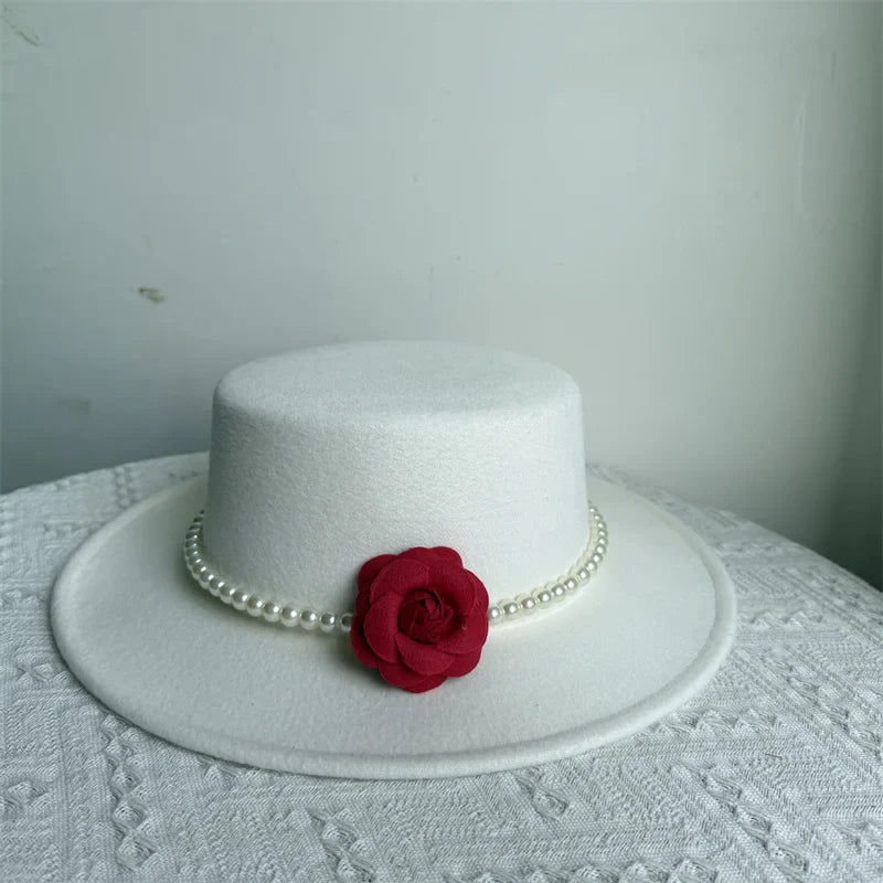 Women's Fashionable Fedora Hat 10CM Wide Brim Flat Top Felt Hats For Wedding And Jazz