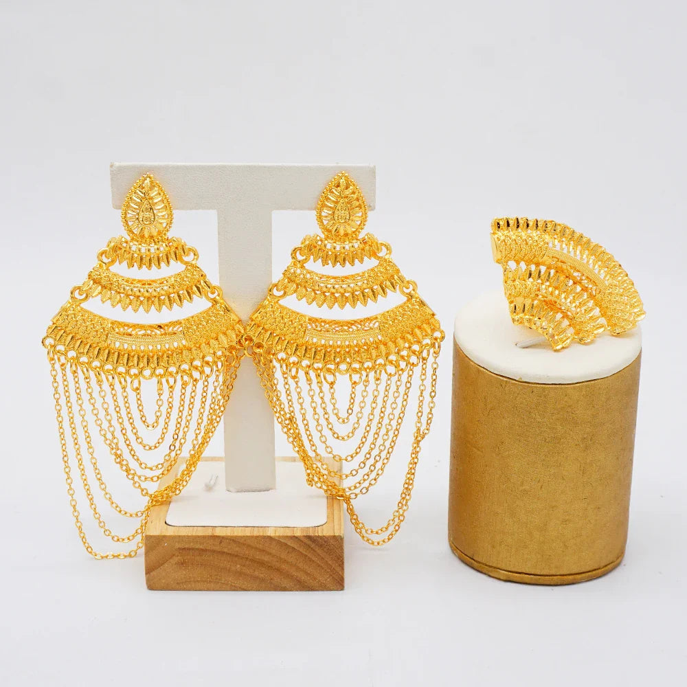 Bohemia Long Tassels Earrings African Dubai Gold Color Drop Earrings For Women Pendant Stud Earrings Wedding Jewellery Gifts