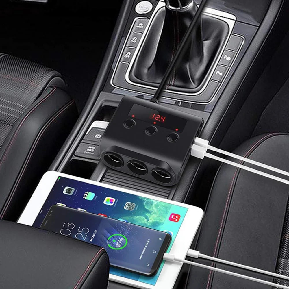 Car Cigarette Lighter Socket In-car Cable Splitter 4 Ports USB Interface Auto Cigarette Lighter Socket Car Plug Adapter