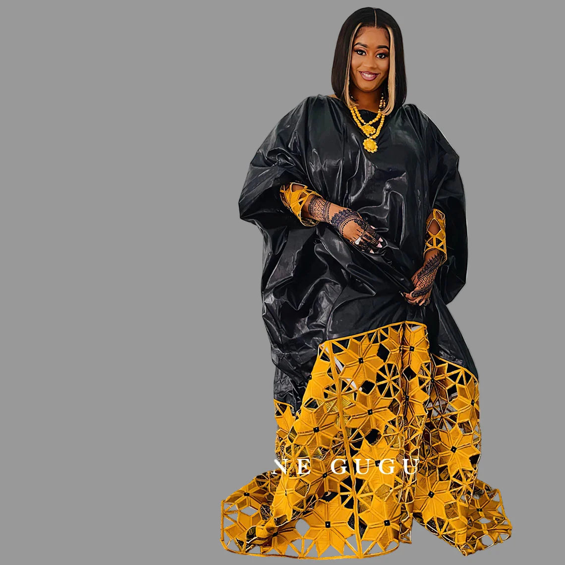 African Bazin Rich Dress With Gold Party Gown Plus Size Dashiki Robe Long Sleeves