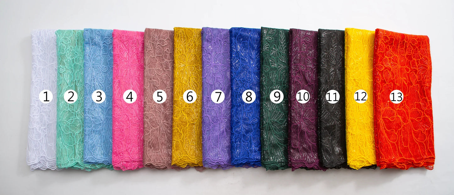 African Milk Silk Mesh Lace with Sequins 2025 French Net Lace Fabric Sewing Embroidered Lace Tulle Nigerian Women Wedding Dress