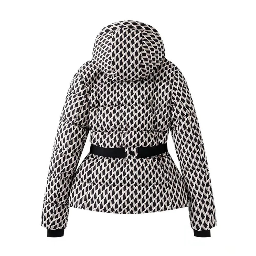 Women's warm skiing series waist down cotton jacket winter new hooded slim fit jacket jacket