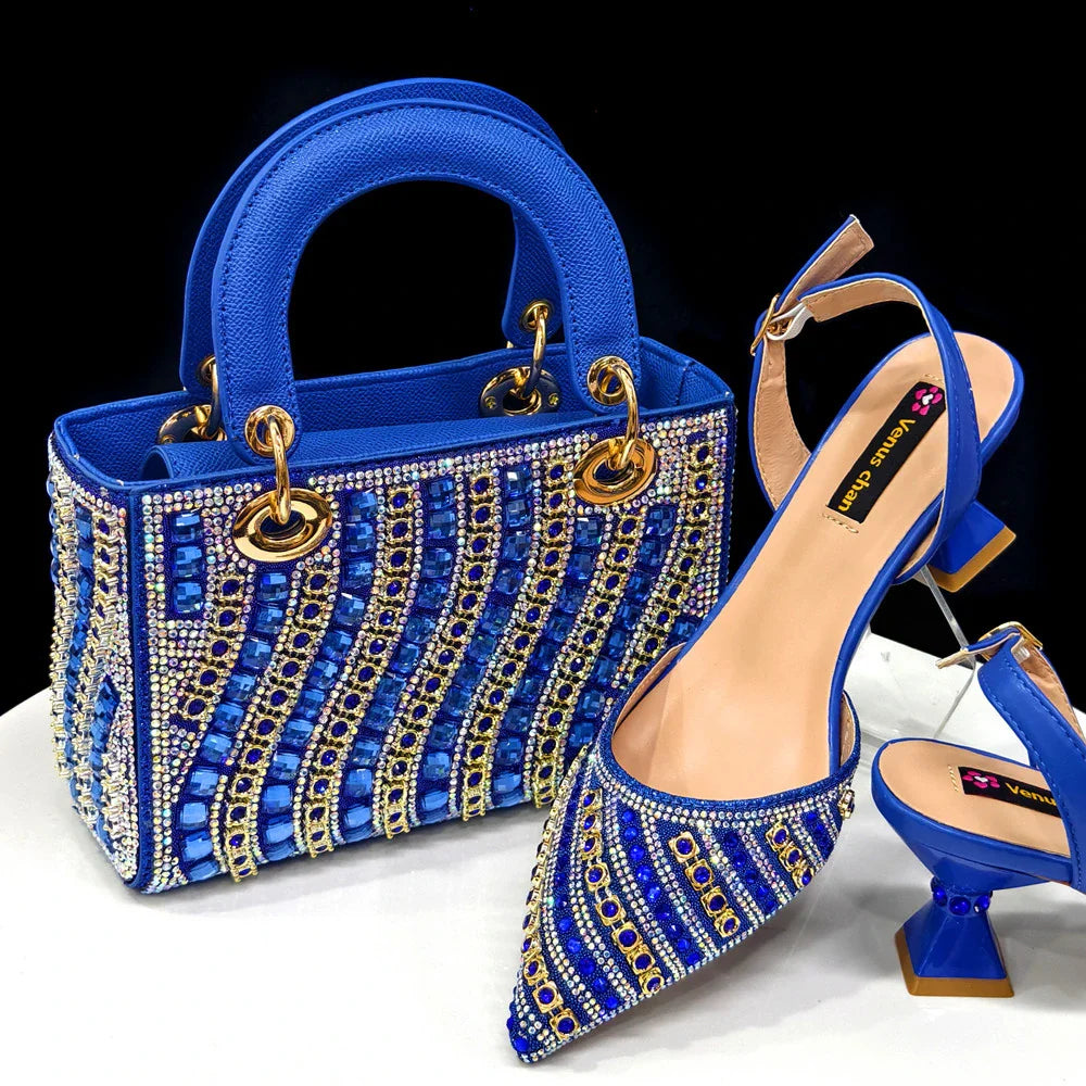 Women's Elegant Heels Rhinestone Handbag Set Italian Design for Weddings