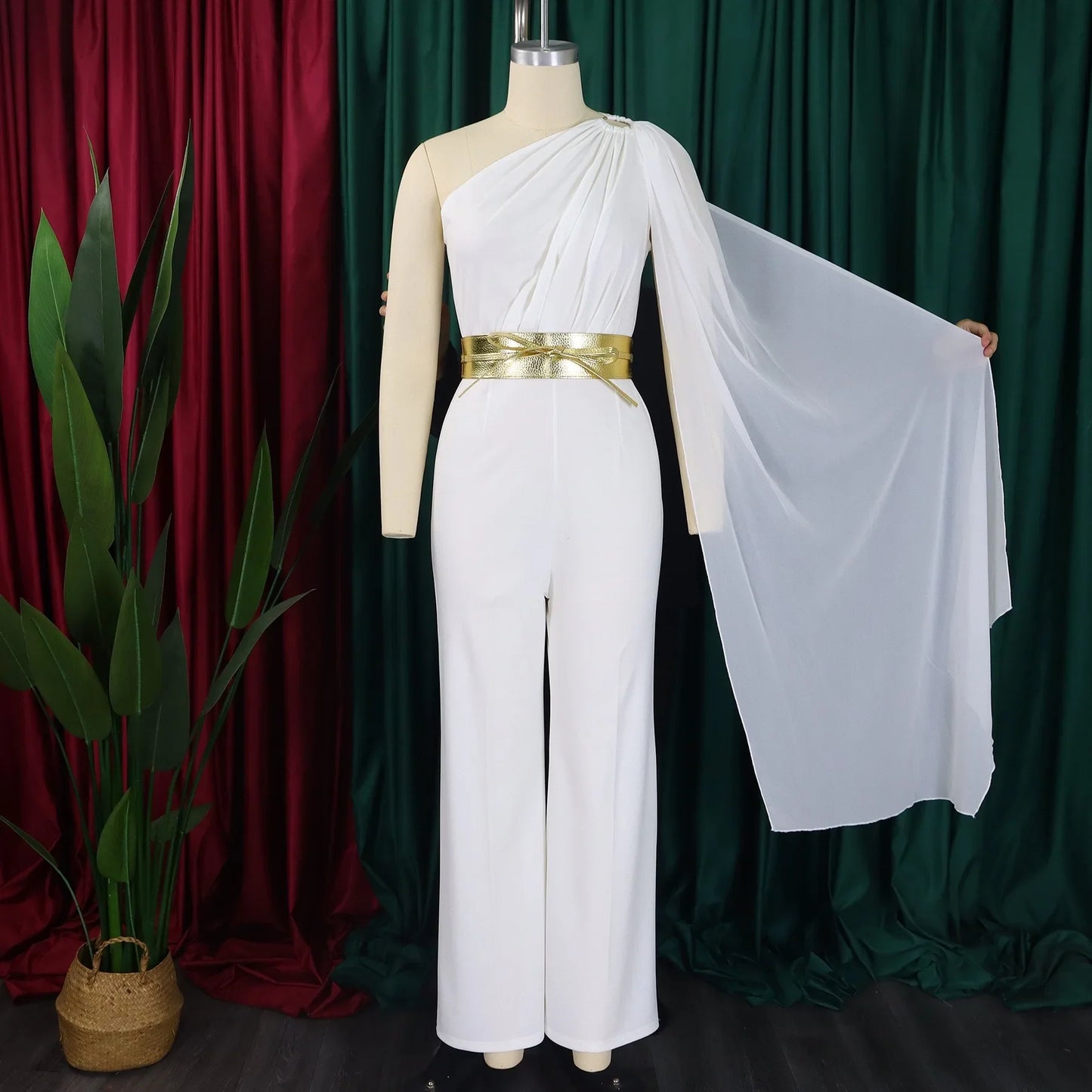 Elegant Jumpsuits & Rompers for Woman One Shoulder Flying Sleeve High Waisted Luxury Birthday Party Dinner Outfits Overalls 2024