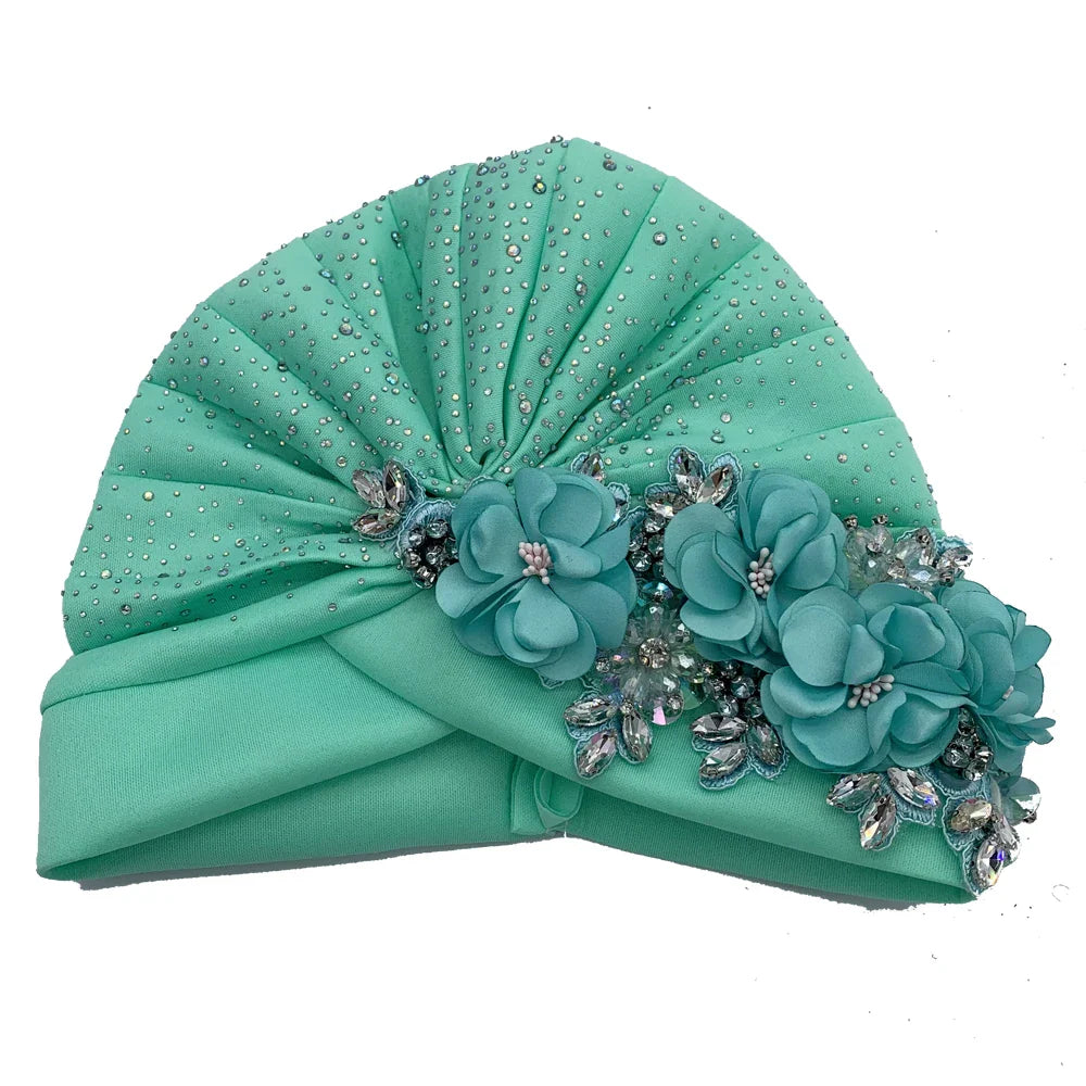 Elegant African Turban Cap with Shiny Rhinestone Ready to Wear Nigeria Auto Gele Headtie Party Women's Head Wrap Bonnet Turbante