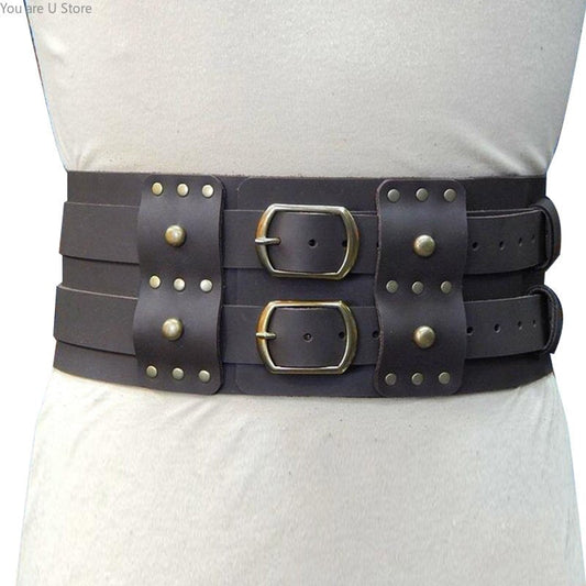 Unisex Medieval Larp Adventurer Harness Belt Viking Leather Waist Double Strap Waistband