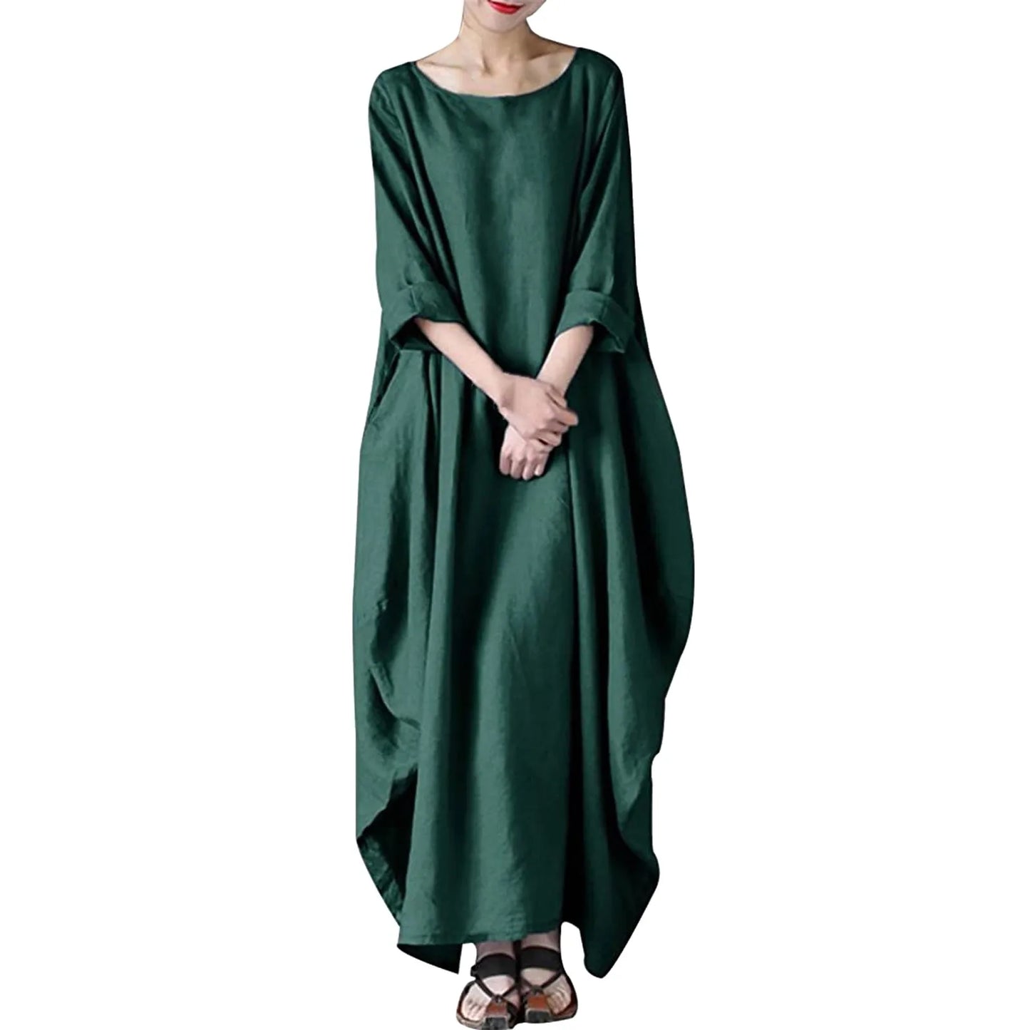 Plus Size Casual Loose Summer Dresses For Women 2025 Elegant Cotton Linen Women's Tunic Shirt Dress Female Holiday Maxi Dress