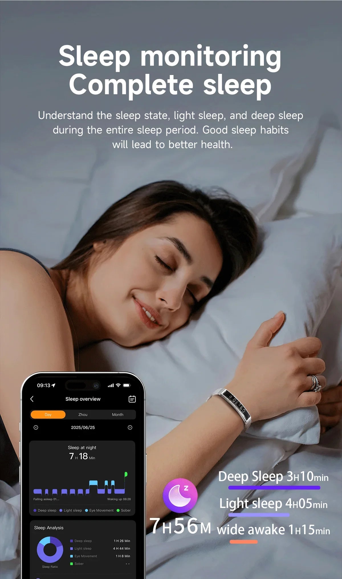 Health & Fitness Smart Bracelet with Heart, Sleep & Activity Tracking