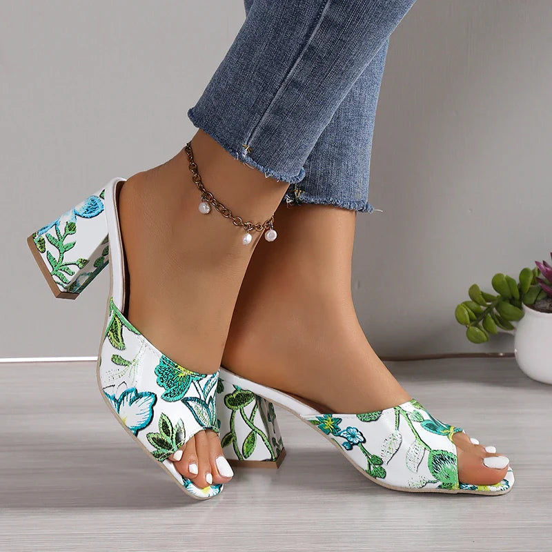 High Heels Women Slippers Chunky Fashion Sandals Designer New Shoes Slingback Flip Flops Dress Pumps Femme Slides