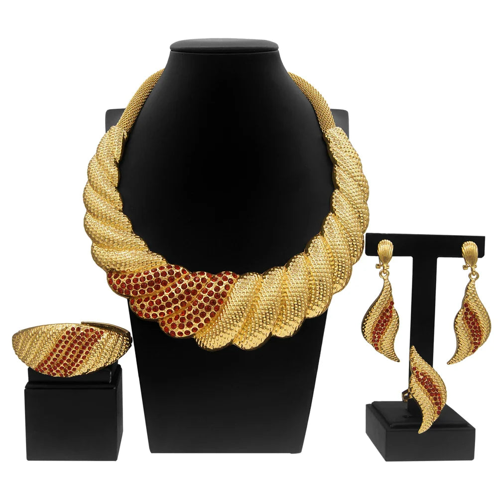 Dubai Gold Plated Jewelry Sets For Women Surround Big Necklace Plate 24K Original For Wedding Banquet Parties Luxurious Jewelry