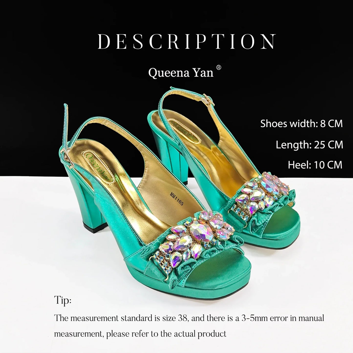 Queena Yan Spot goods INS Gold Color Elegant Women Heels Shoes and Bag Set Decoration Rhinestones Women High Heels Shoes