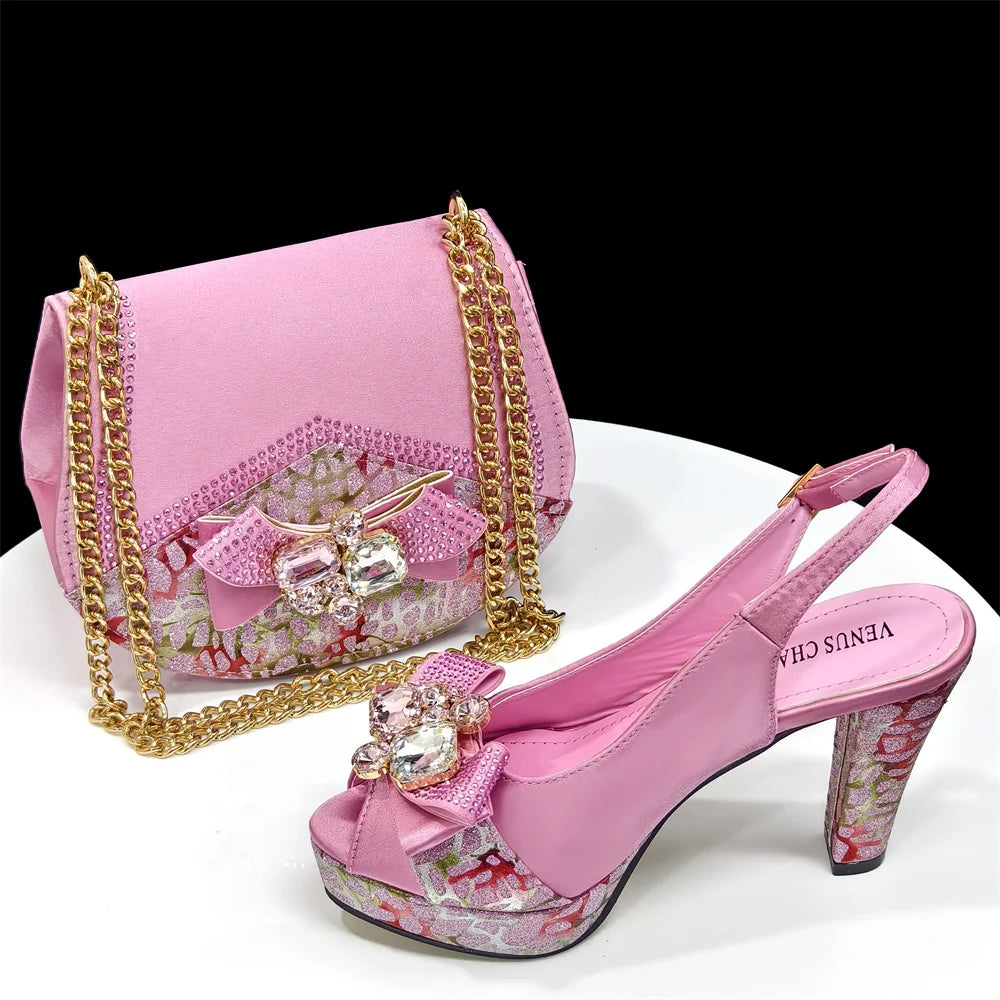Elegant Women Heels for Party Open Toe Special Material Design Rhinestone Italian Only Sandals and Set to Choose 2024