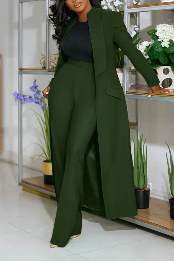 Women's Set Full Sleeve X-Long Blazer Coat+ Long Pant Suit 2025 Spring Streetwear Two 2 Piece Set Africa OL Work Outfits