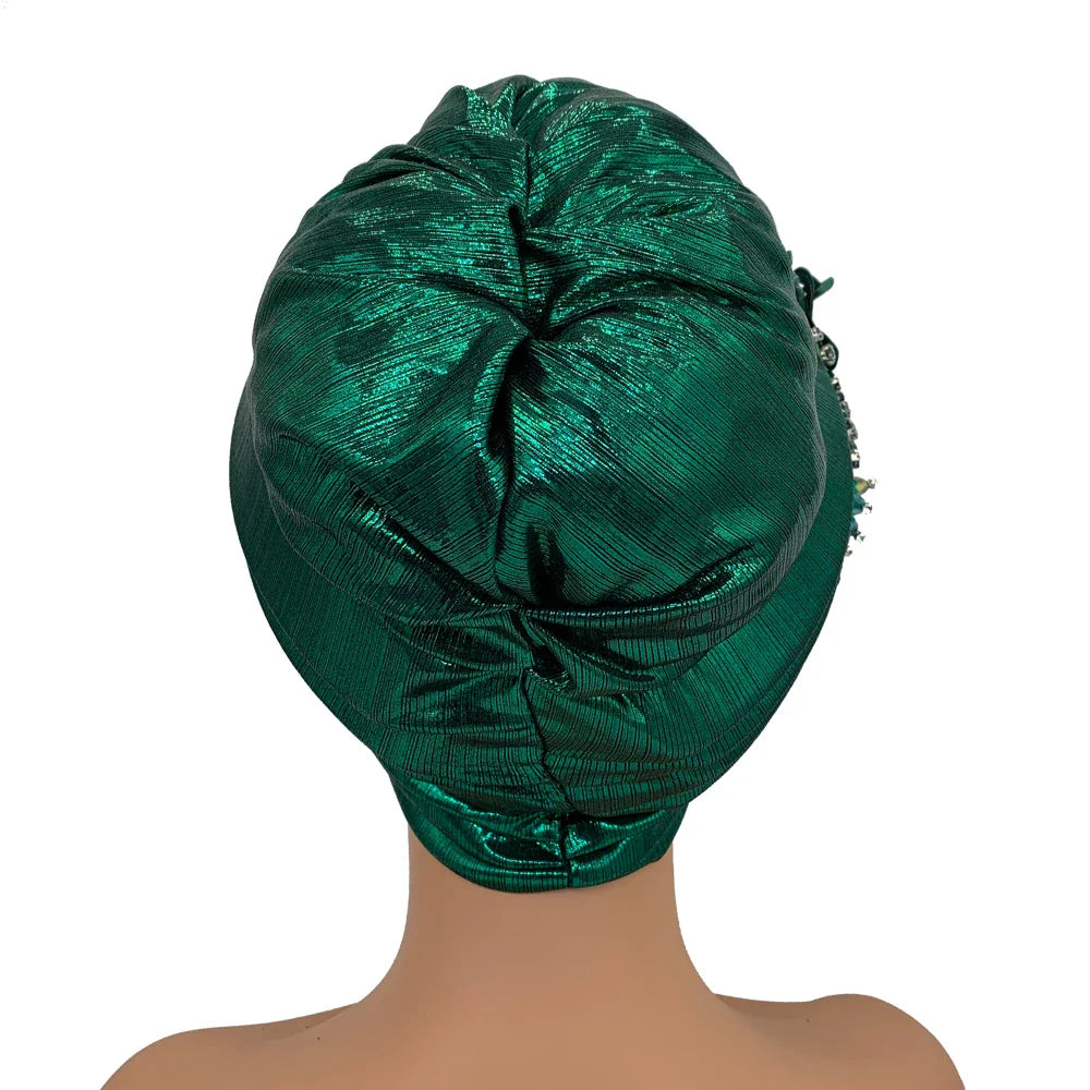 2024 New African Women's Turban Cap Nigeria Auto Gele Headtie Already Made Wedding Geles Female Head Wraps with Diamond Flower