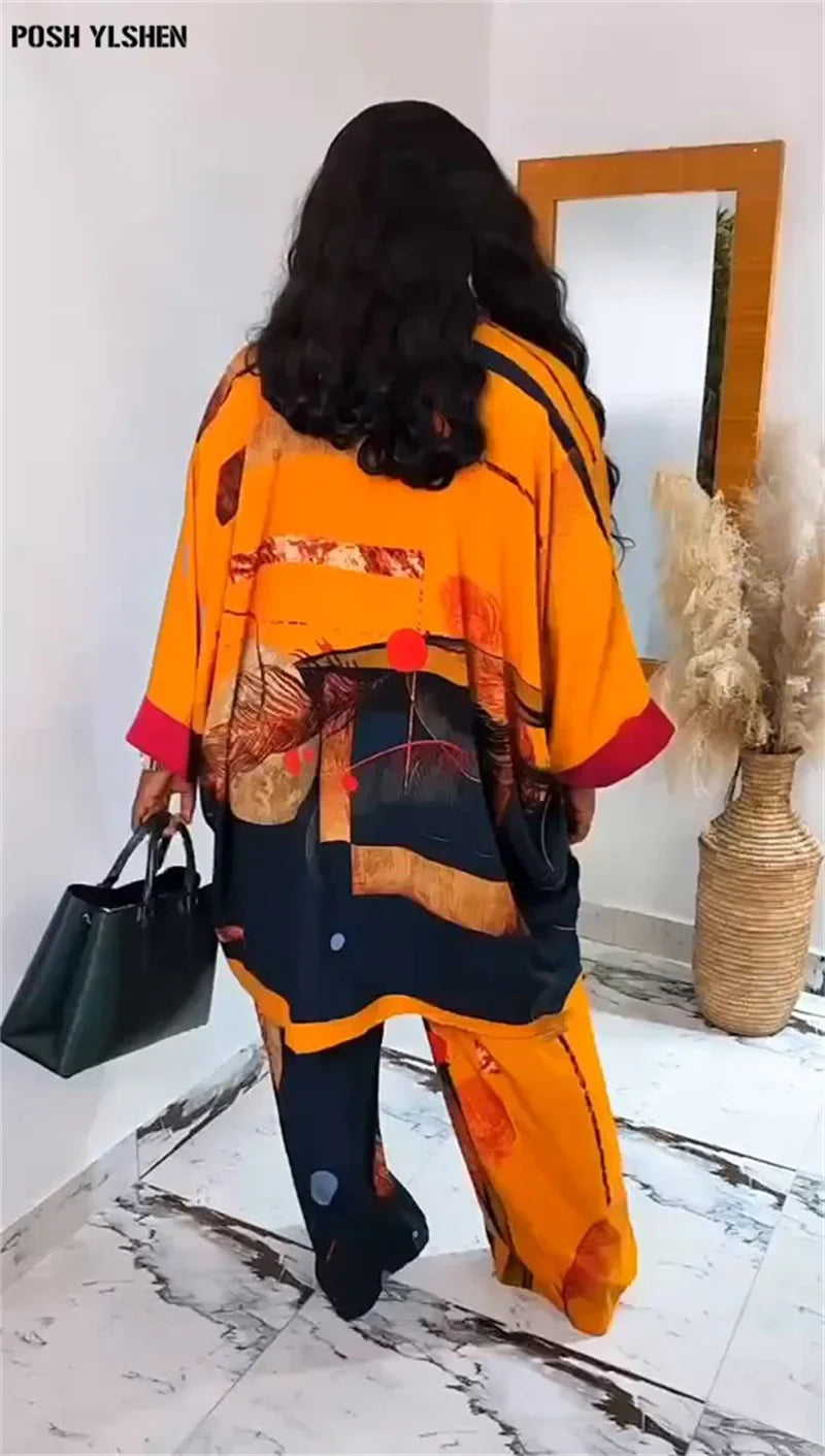 Plus Size African Clothes for Women Ankara Dashiki 2 Pieces Set Print Outfits Trousers Suits