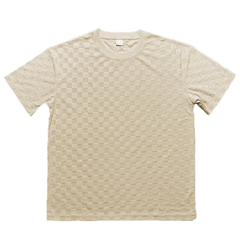 Men White Jacquard Checkered Short Sleeve Shorts Set Men's High-End Two-Piece Summer Trendy Clothing One Set Match Male Fashion