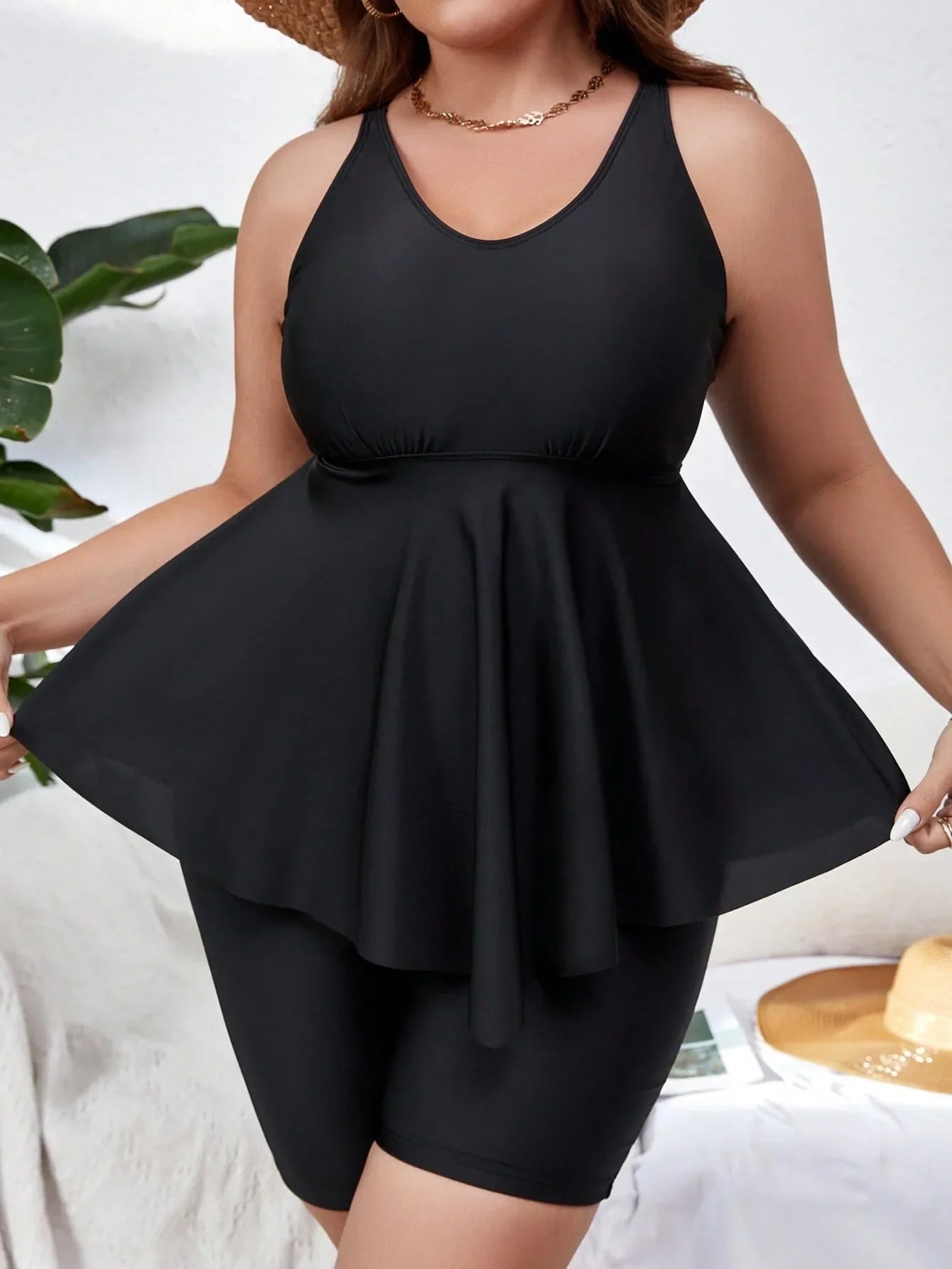 Valavalaki 2025 Solid 2 Piece Plus Size Tankini Set Women Push Up Large Big Swimsuit Beach High Waist Chubby Curvy Bathing Suit
