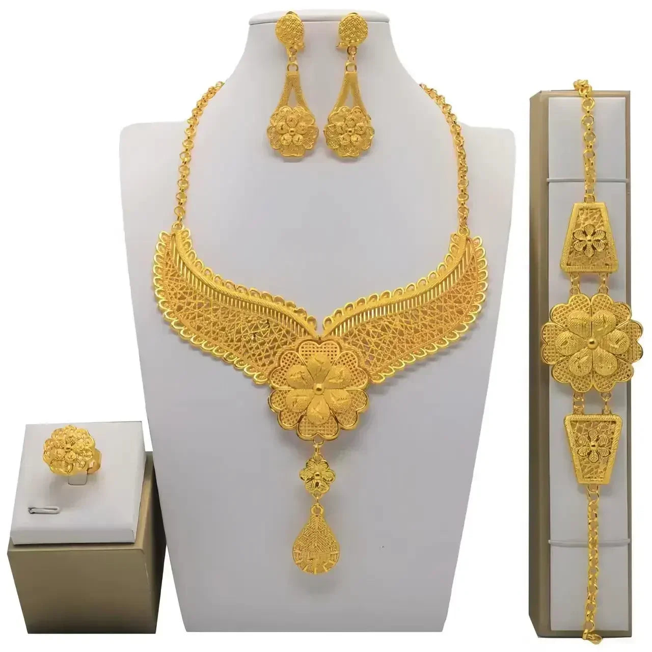 Dubai Necklace Earrings For Women Wedding 24k Gold Plated African Jwellery Bridesmaid Party Gift  Bridal Dubai Jewelry Sets