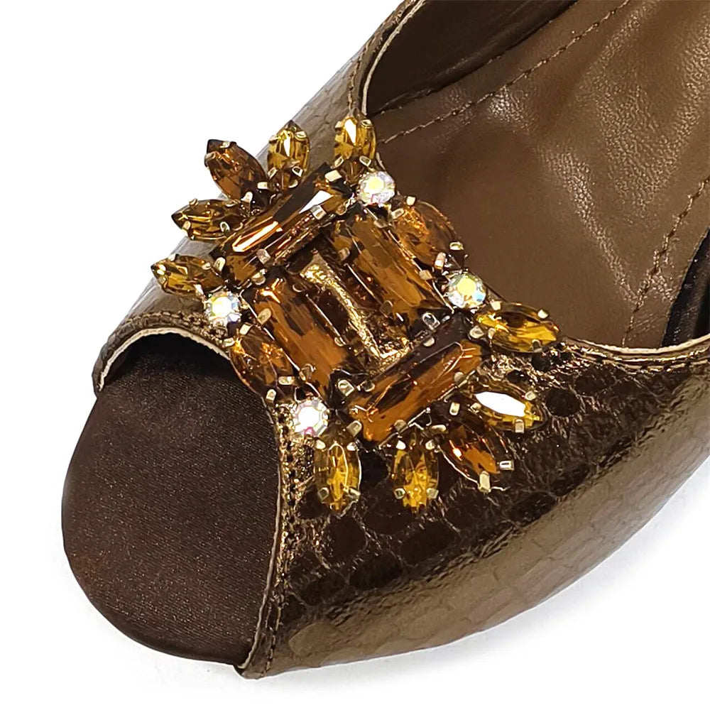 Women's Open Toe Heels Fashionable Rhinestone Decoration Shoe and Bag Set