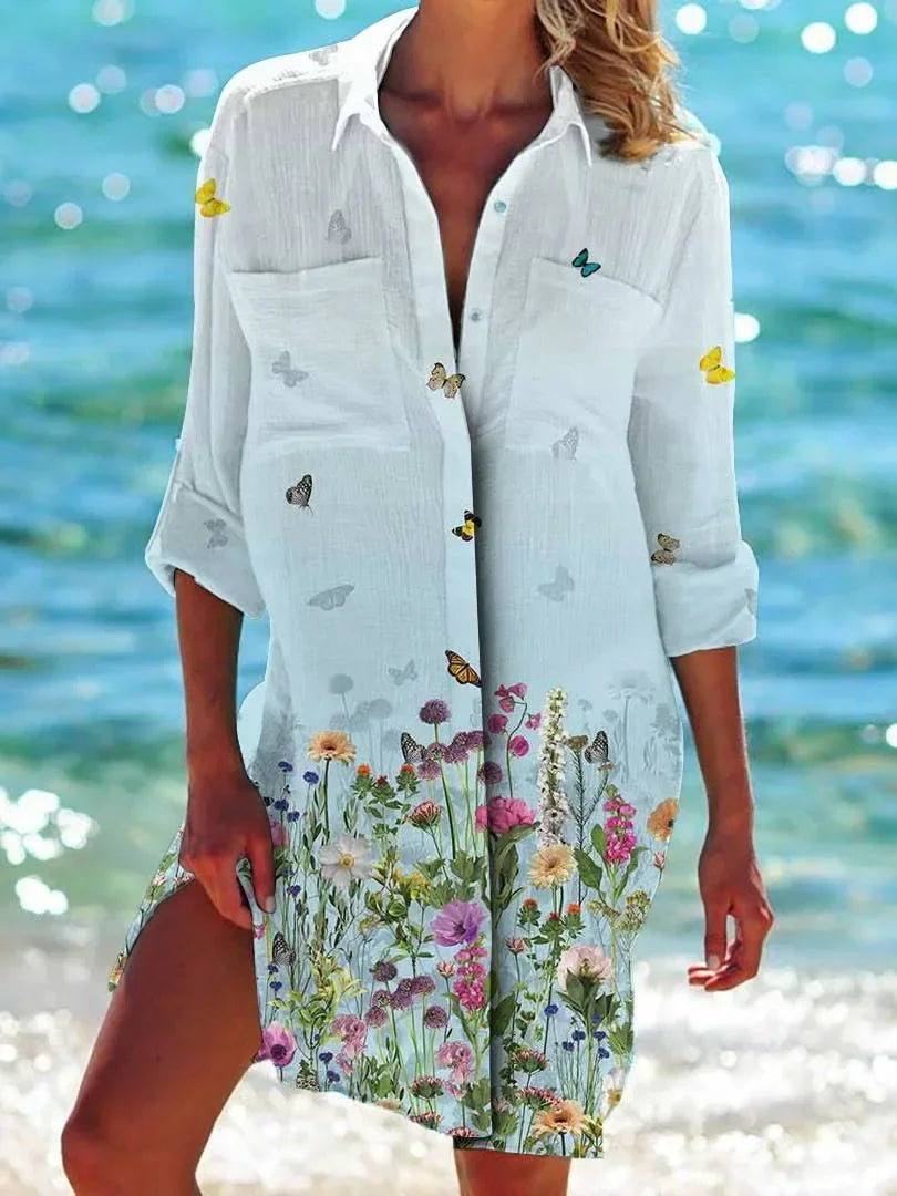 1.Boho Style Summer Cover-Up – Women's Tropical Print Beach Blouse Selection