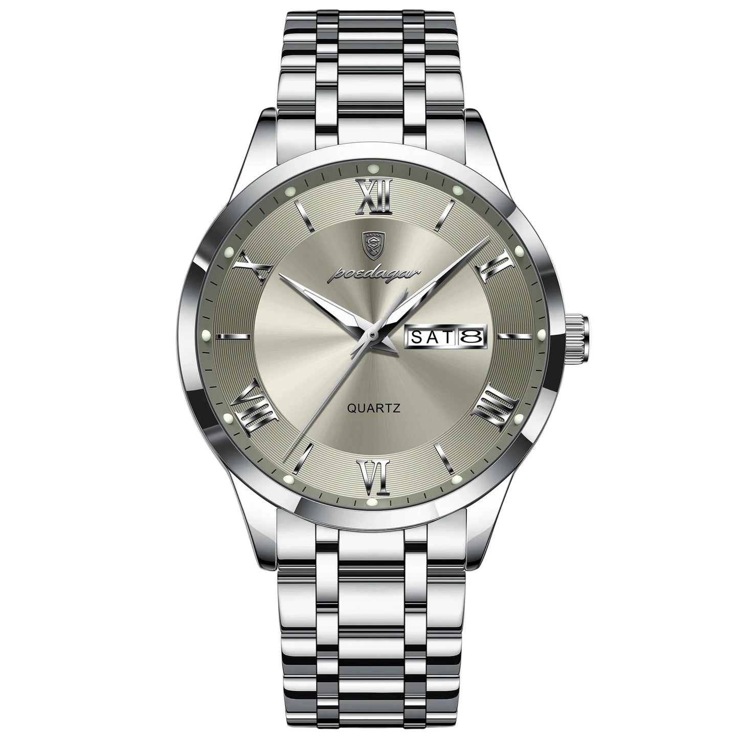 Luxury Fashion Men Clock Waterproof Luminous Week Date Sports Man Wristwatch Stainless Steel Men's Quartz Watches Reloj