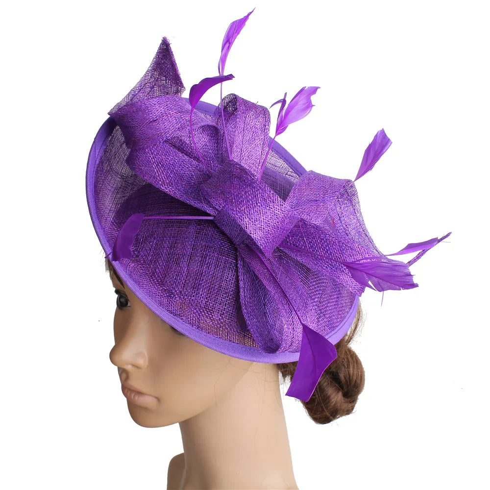 Formal Women Wedding Chuch Hat Bride Mariage Chapeau Ladies Party Occasion Derby Fascinator Sinamay Hat With Headband Accessory