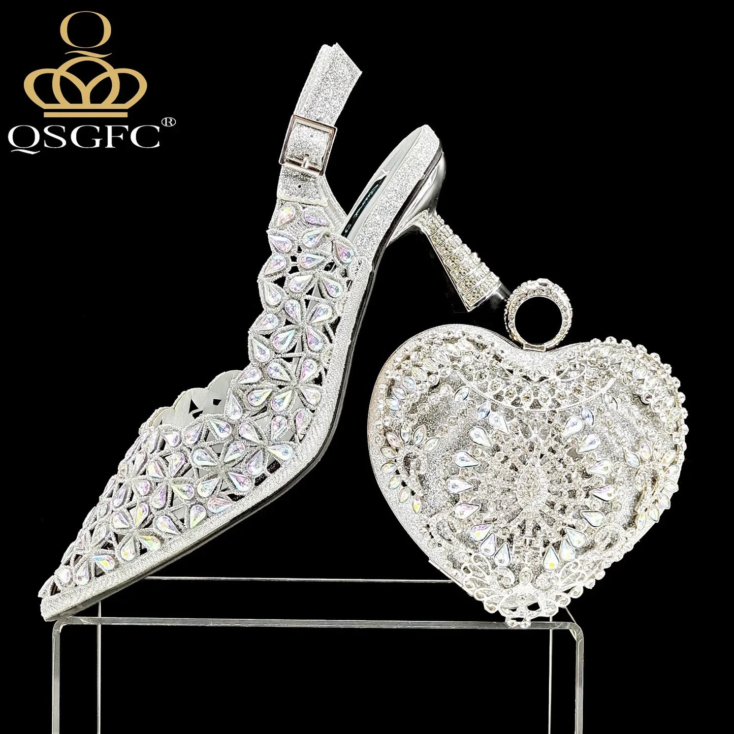 QSGFC New Shoes and Bags Matching Set 2024 Nigerian Women Heel Party for Women Fuchsia Colour Italian Design Wedding INS Design