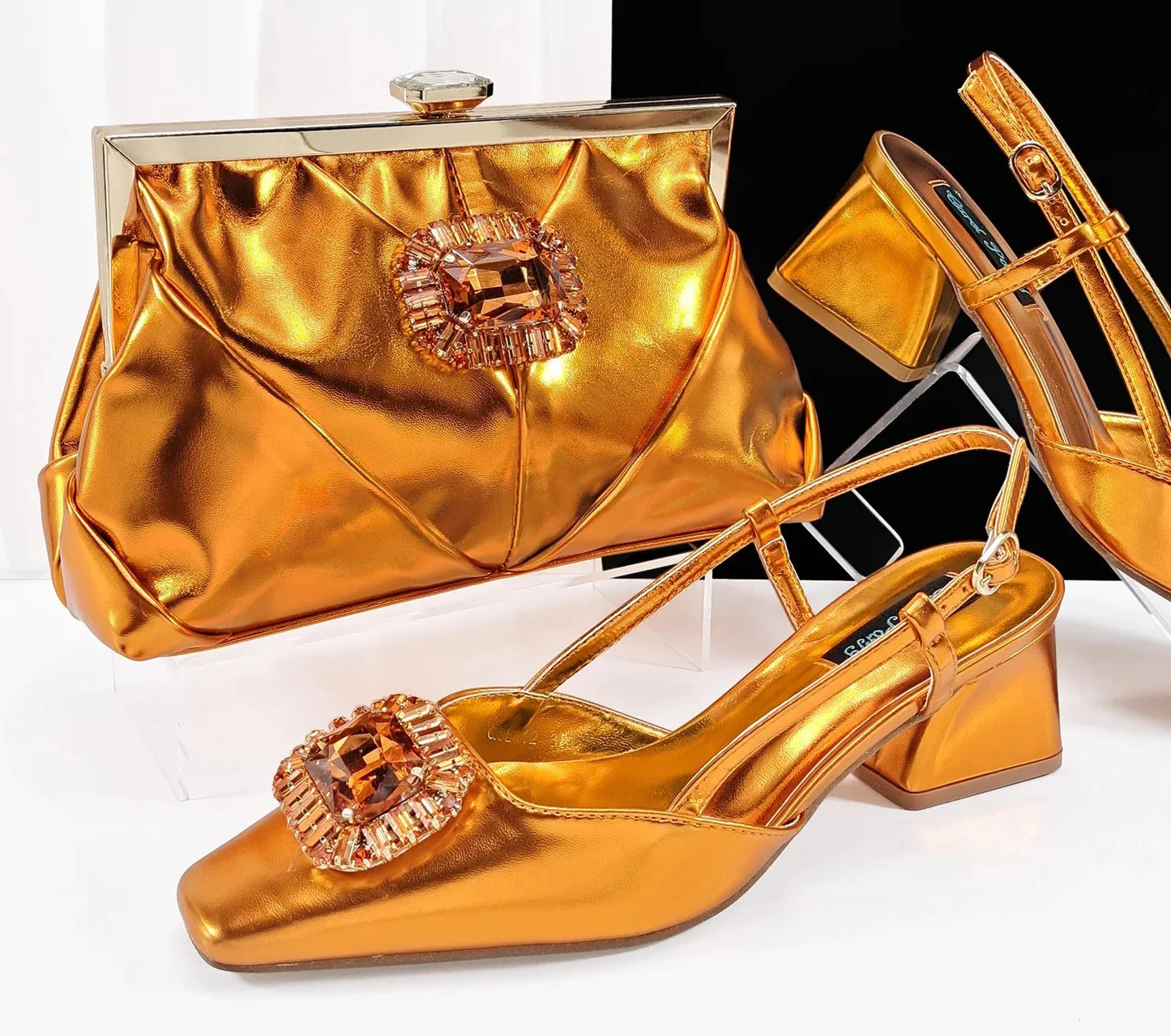 Elegant Women's Shoes and Bag Shiny Big Rhinestone Luxury Fashion Shoes Set