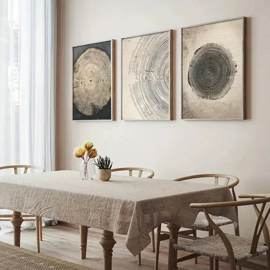 3-Piece Tree Ring Poster Art Set – Minimalist Boho Wall Decor