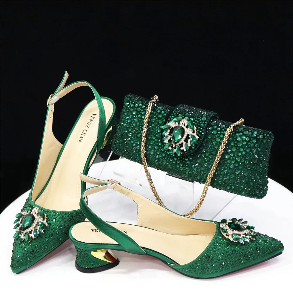 Elegant Women's Low Heels Italian Shoes And Bag Set