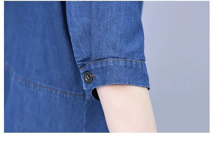 Oversized 5XL Single Breasted Denim Dress For women 2024 Summer New Short sleeved Shirt Denim Dresses Female Casual Clothes