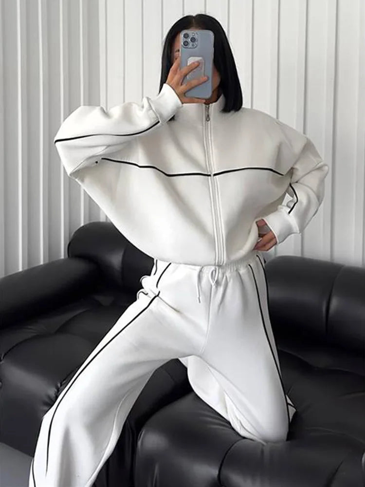 womens clothing 2 pieces set Casual Sports Suits Long Sleeved Half High Collar Cardigan Sweater Trouser Tracksuit Women Clothing