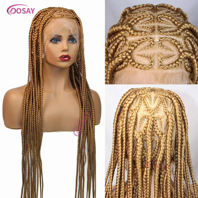 36" Synthetic Lace Braided Wigs Blonde Heart Box Braids Lace Wigs Long Black Cornrow Braided High Quality Lace Front Wig Ladies