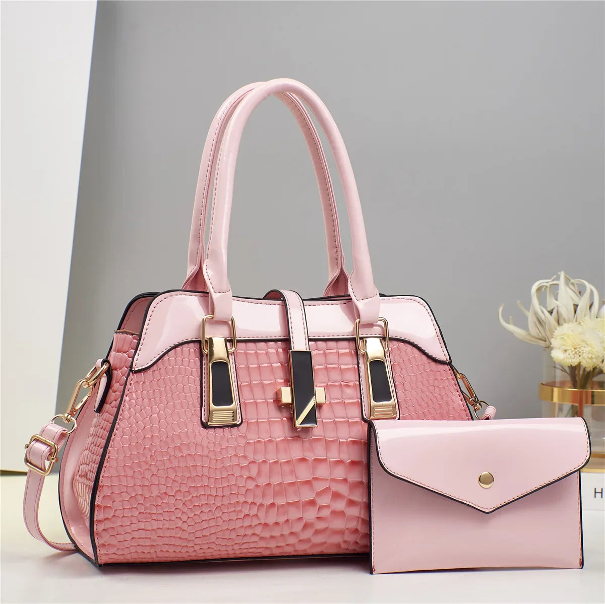 Luxury Brand Crocodile Women Tote Bag Bright Leather Women Handbag Purse Shoulder Bag Female Top-handle Bags Commuting Shopping