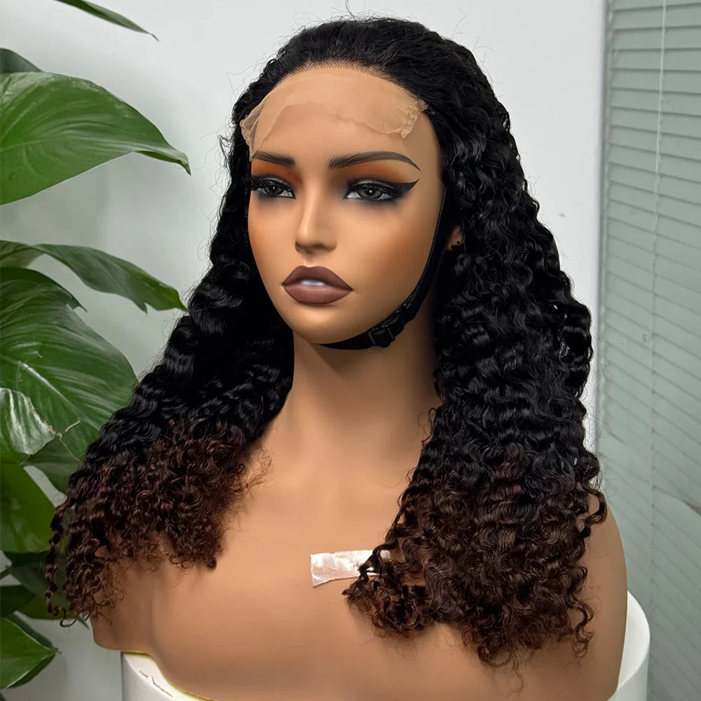 5x5 Lace 300% Density Burmese Deep Curly Hair Ombre Double Drawn Human Wig Transparent Lace Front