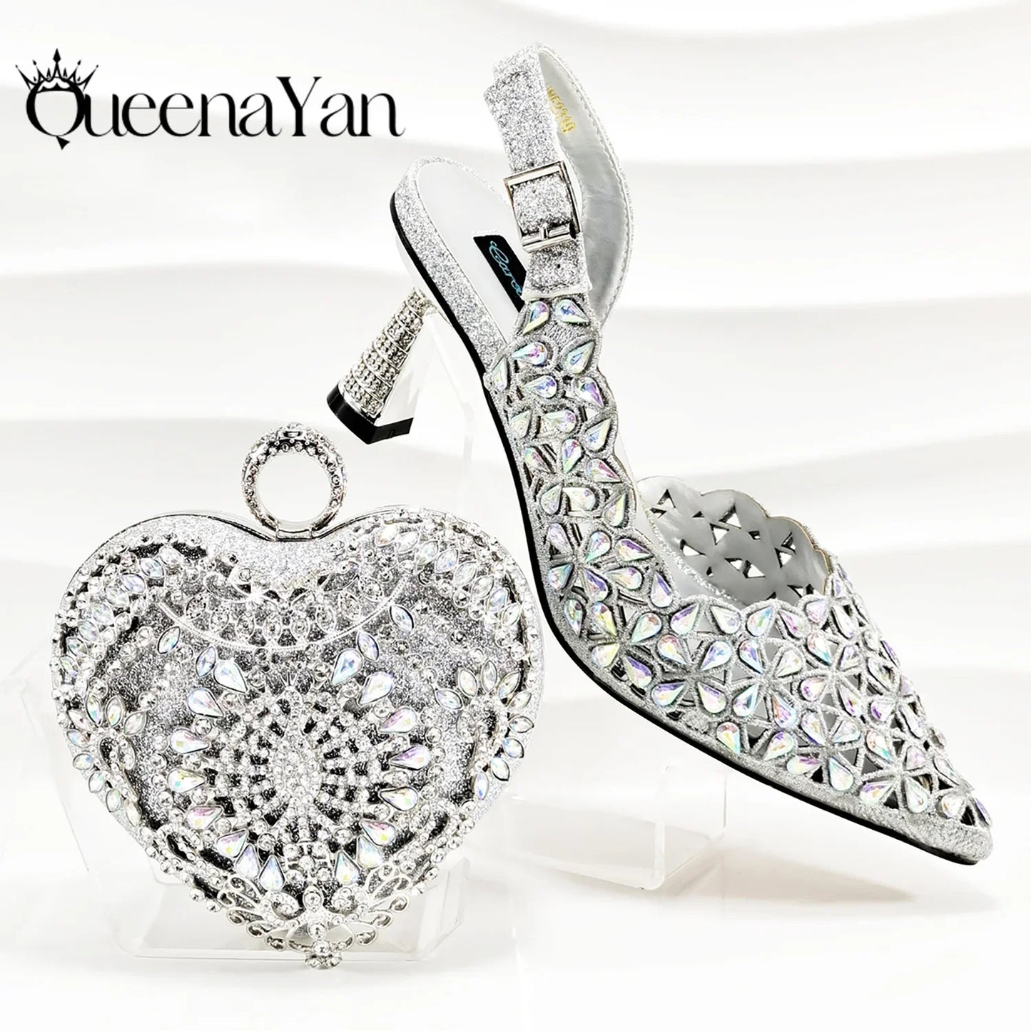 QSGFC New Shoes and Bags Matching Set 2024 Nigerian Women Heel Party for Women Fuchsia Colour Italian Design Wedding INS Design