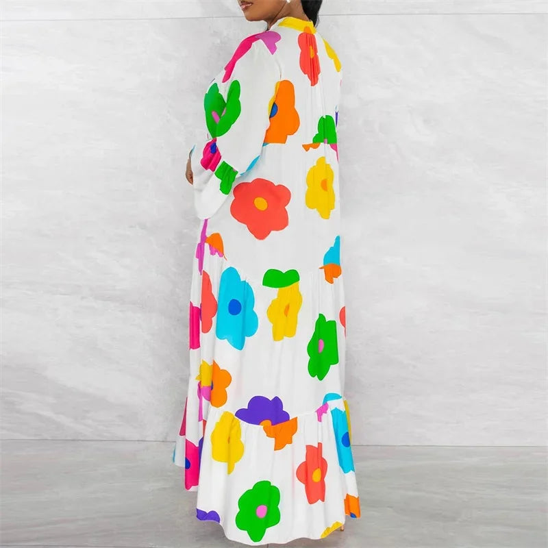 Floral Print Long Sleeve Shirt Dress for Women Spring Autumn Button-up Straight Loose Oversized Casual Long Dresses Vestidos
