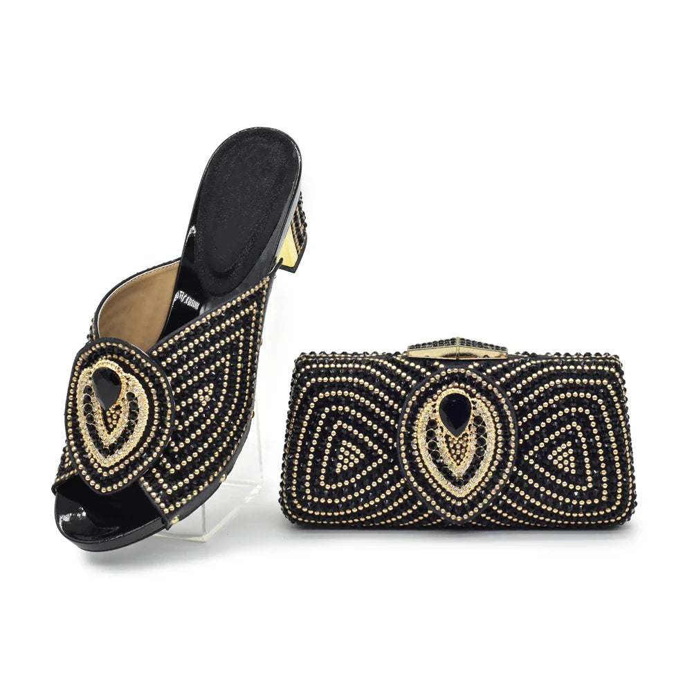 Italian Ladies Shoes and Bags To Match Set Decorated with Rhinestone Plus Size Shoes Women Heel Women Shoes and Bag Set In Italy