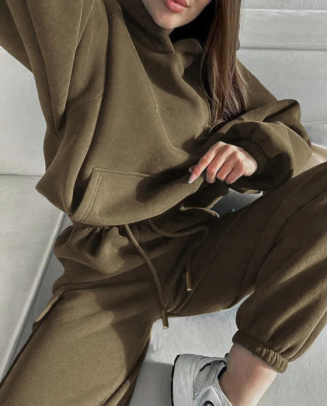 Hoodies Suit Winter Autumn Solid Casual Tracksuit Women Fleece 2 Pieces Set Sports Sweatshirts Pullover Jogger Sweatpants Outfit