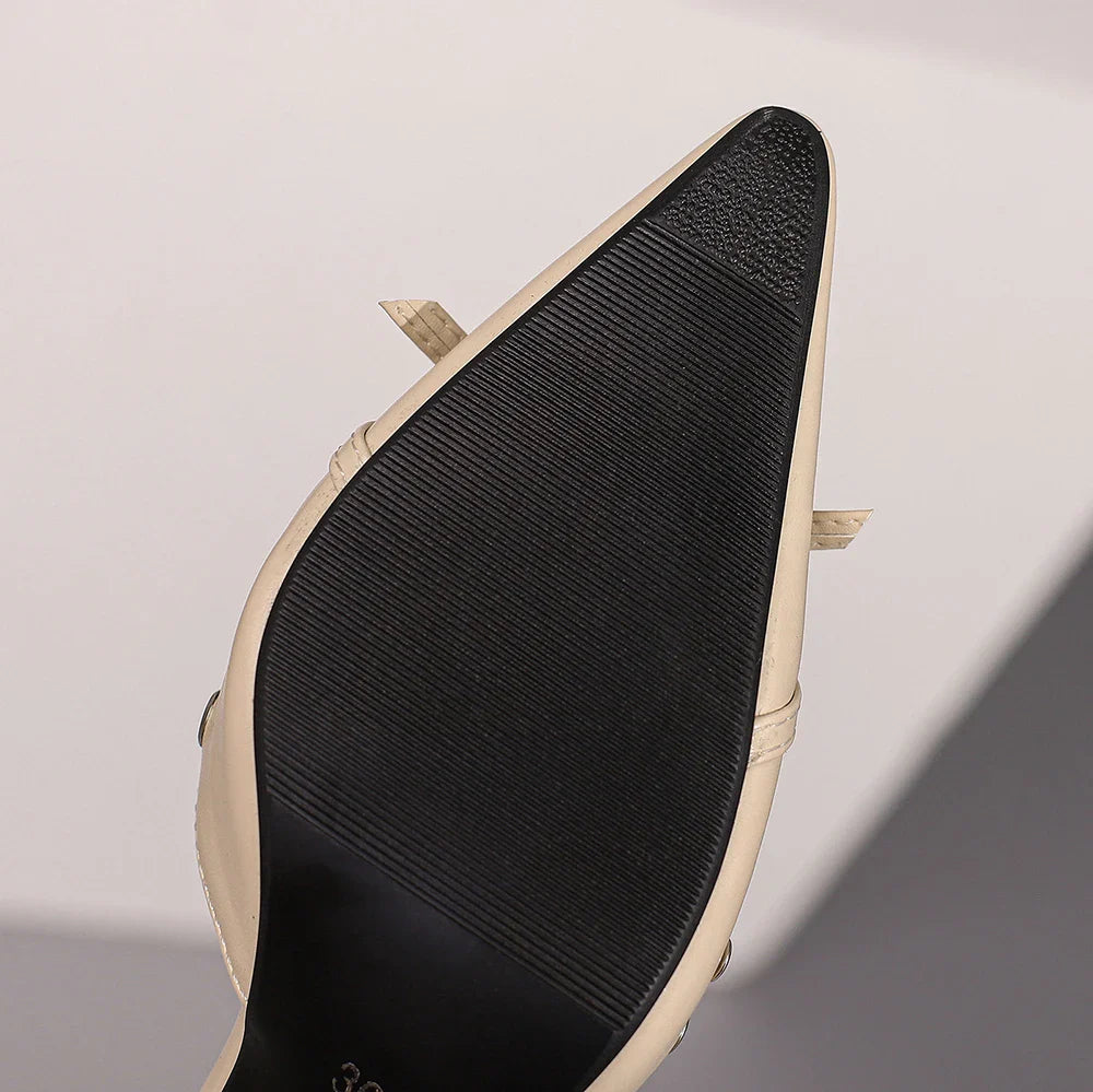 Summer Women Rivet Air Holes High Heel Sandals Commuter Design Pumps Cute Bow Heels Lady Fetish Sweet Wedding Pointy Shoes
