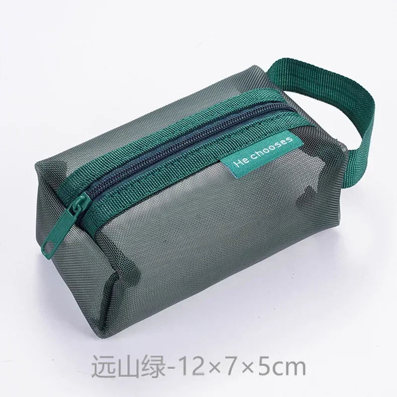 Dark Series Vintage Three-dimensional Square Nylon Mesh Coin Purse Pouch Large Capacity Key Lipstick Earphone Organizer Card Bag