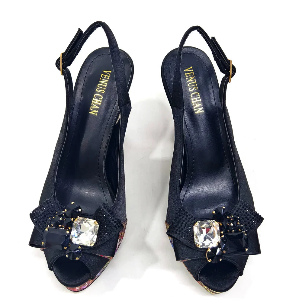 Elegant Women Heels for Party Open Toe Special Material Design Rhinestone Italian Only Sandals and Set to Choose 2024