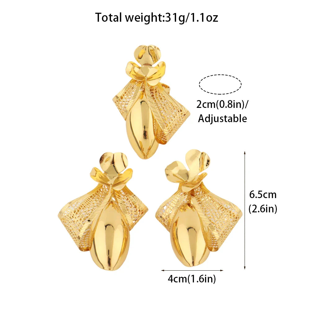 Luxury Bow Tie Necklace Earrings for Women Gold Plated