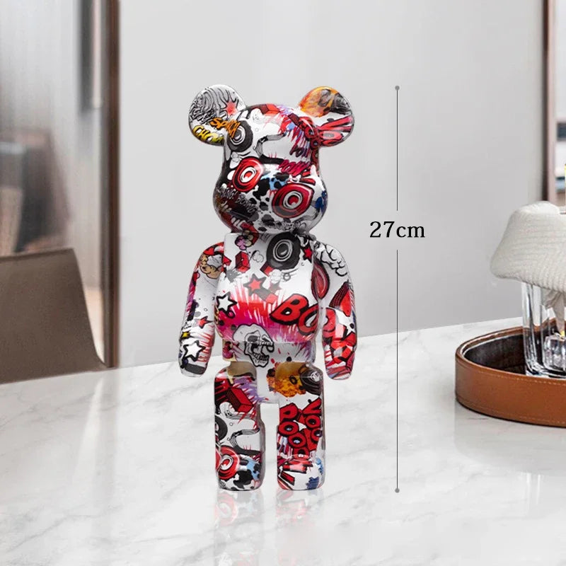 Graffiti Bear Resin Statue Decor | Modern Colourful Bear Ornament 27cm