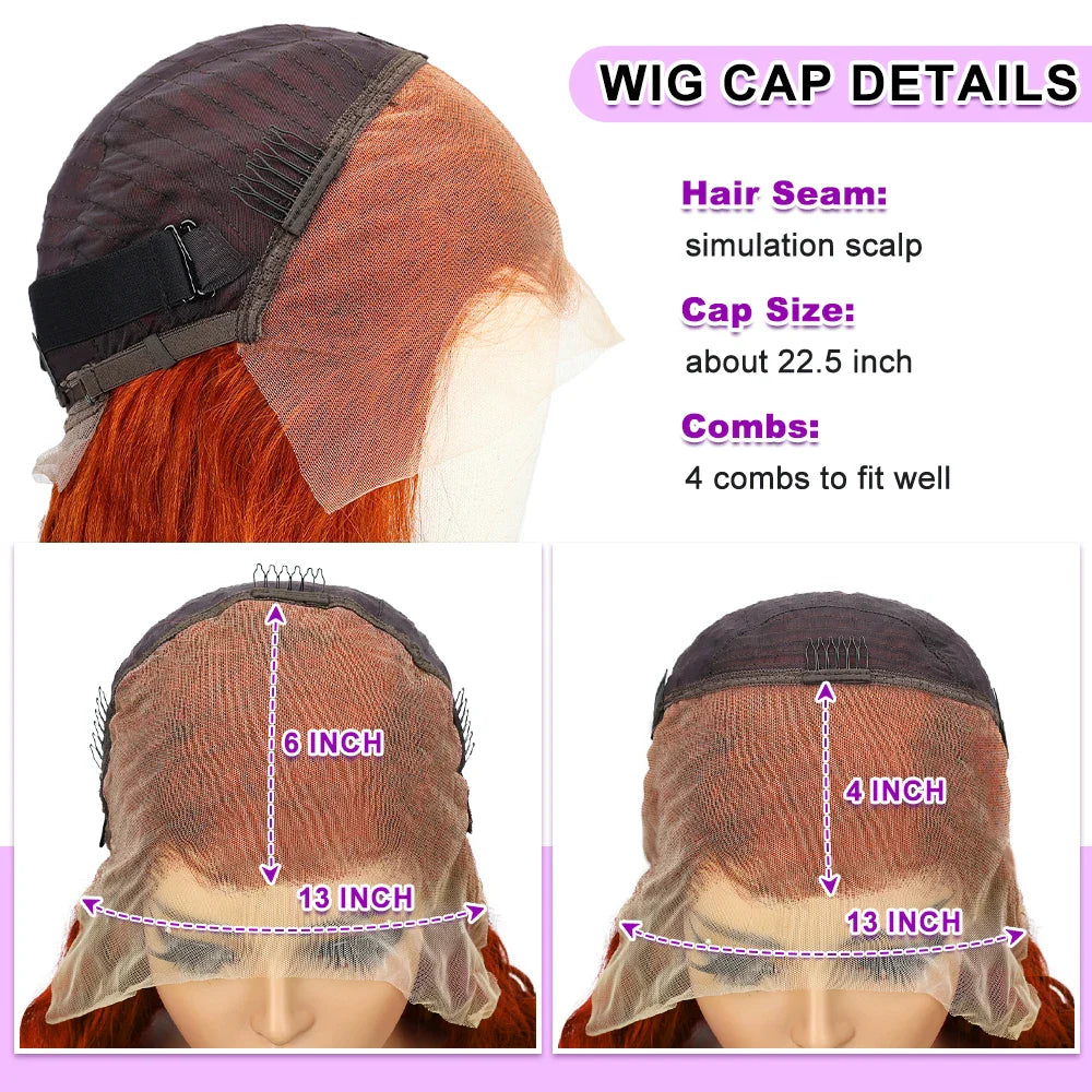 13x4 13x6 200 Density Transparent HD Lace Front Wig for Women Deep Wave Remy Human Hair  Ginger Orange 350 Color Glueless