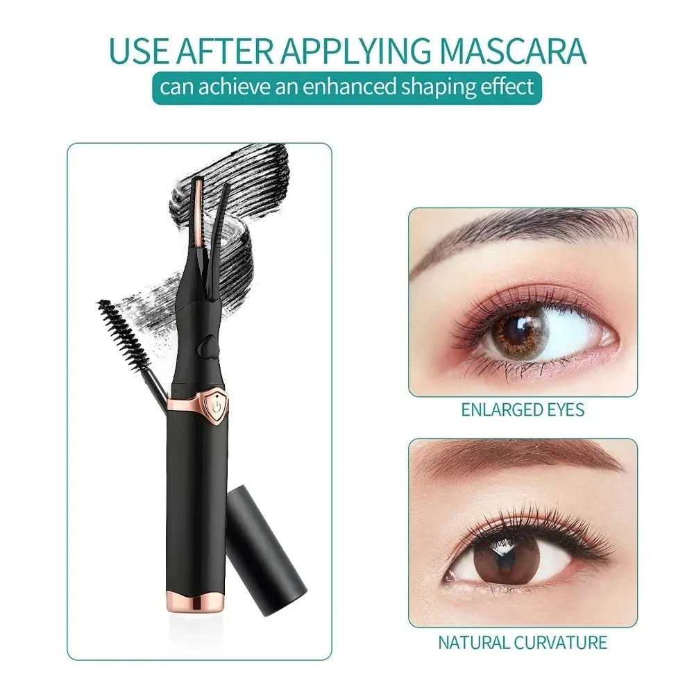 Electric Heated Eyelash Curler USB Rechargeable Eyelashes Quick Lasting Curling Comb&Clip Dual Use Makeup Eyelash Curler